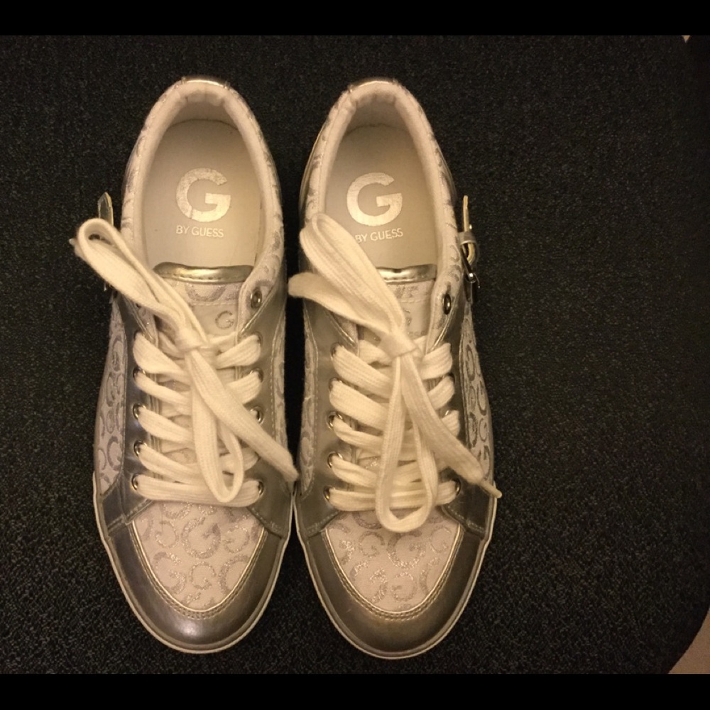 G by Guess Silver and White Sneakers
